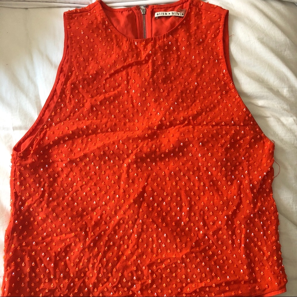 Alice + Olivia orange sequin and bead tank
